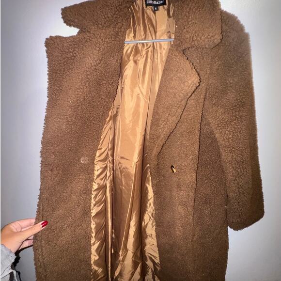 Eilly Bazar Double Button Teddy Midi Coat-Brown-Medium - Picture 6 of 9
